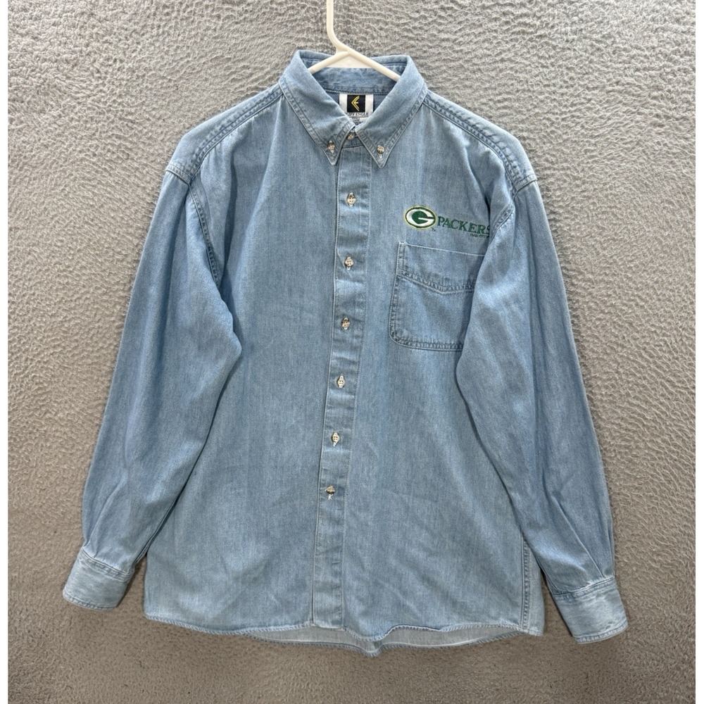 Vintage Green Bay Packers Shirt Adult Small Chambray Denim Embroidered NFL Y2K